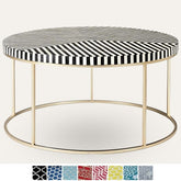 Maaya Brass Bone Inlay Round Base Coffee Table Black